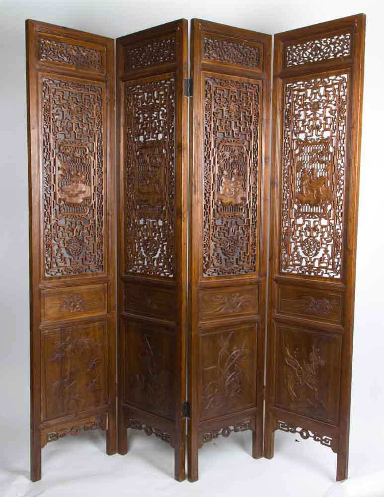 Antique Old Chinese Room Divider Asian Paravent Handcrafted Brown
