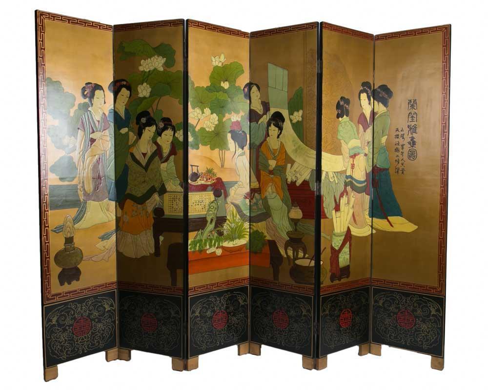 Chinese Room Divider Asian Paravent Handpainted Chinese Ladies