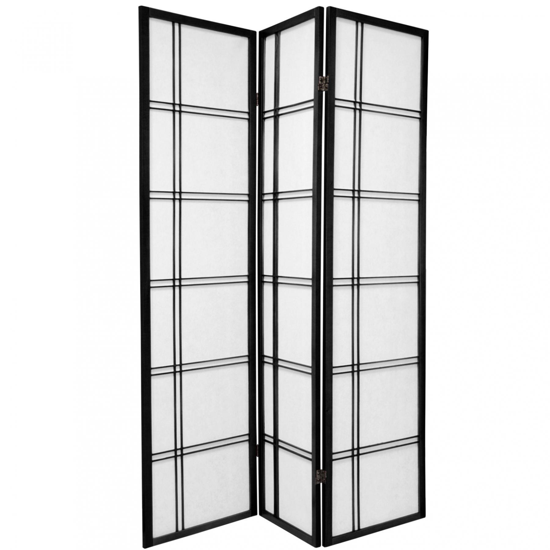 Japanese Room Divider Shoji Rice Paper 3 Panel Double Cross Black