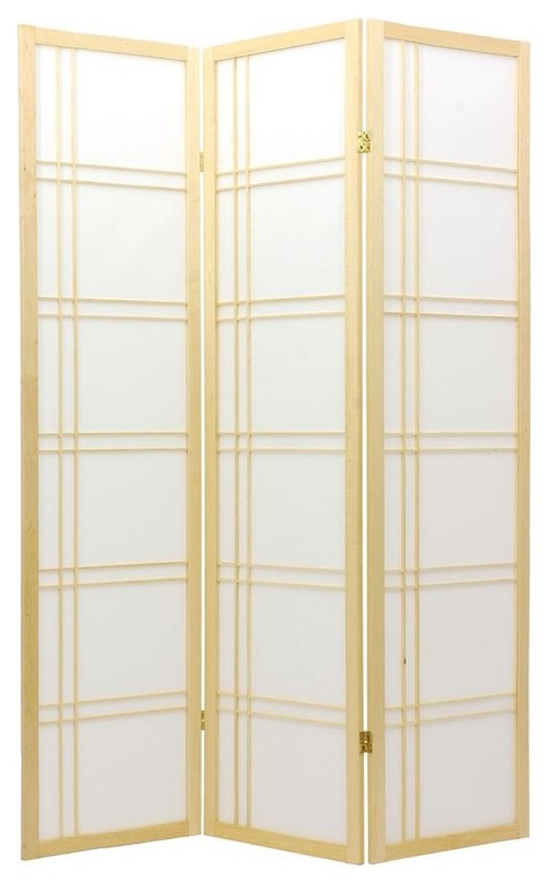 Japanese Room Divider Shoji Rice Paper 3 Panel Double Cross Natural