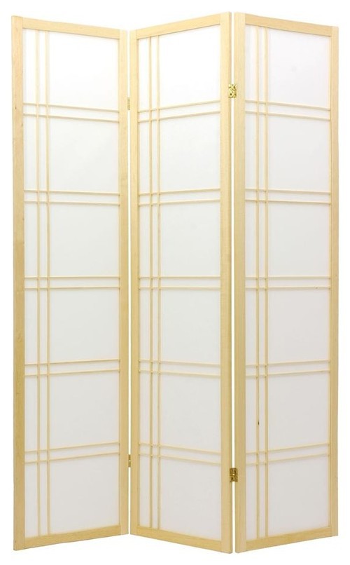 Japanese Room Divider Shoji Rice Paper 3 Panel Double Cross Natural