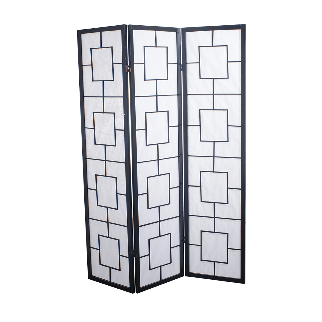 Japanese Room Divider Shoji Rice Paper 3 Panel Modern Black