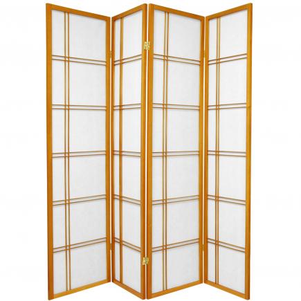 Japanese Room Divider Shoji Rice Paper 4 Panel Double Cross Honey