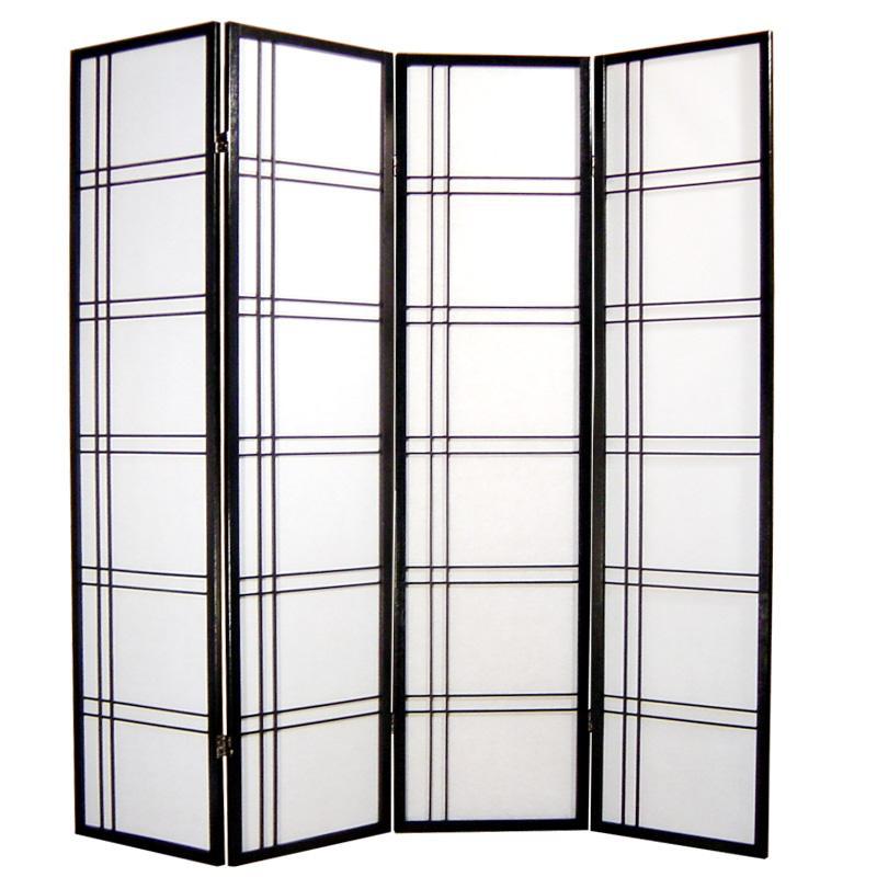 Japanese Room Divider Shoji Rice Paper 4 Panel Double Cross Black