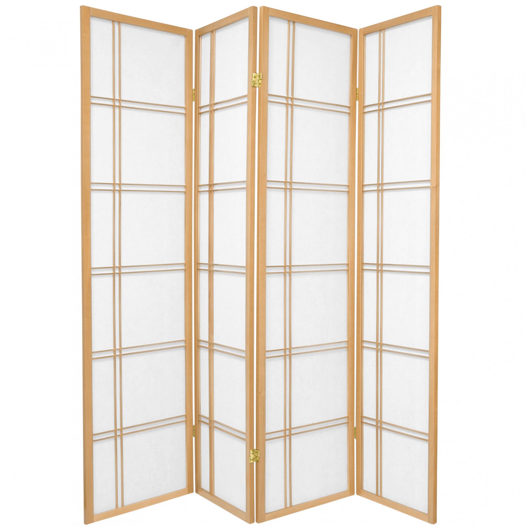 Japanese Room Divider Shoji Rice Paper 4 Panel Double Cross Natural