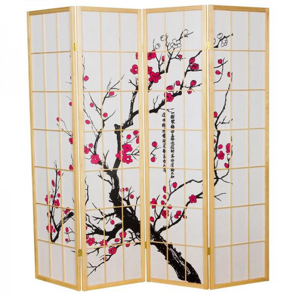 Japanese Room Divider Shoji Rice Paper 4 Panel Sakura Cherryblossom Natural