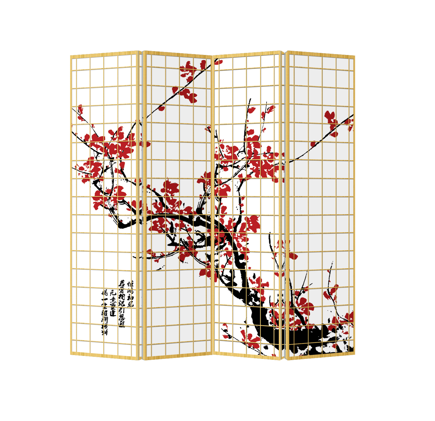 Oriental Room Divider Paravent 4 Panel Sakura Cherryblossoms