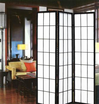 Japanese Room Divider Shoji Rice Paper 3 Panel Traditional Black