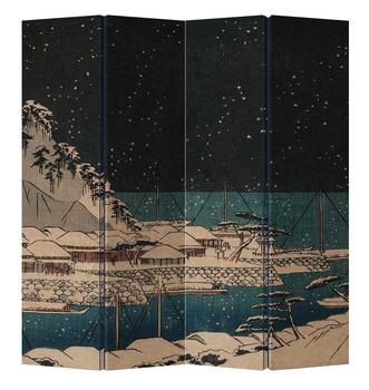 Oriental Room Divider Paravent 4 Panel Japanese Night Port