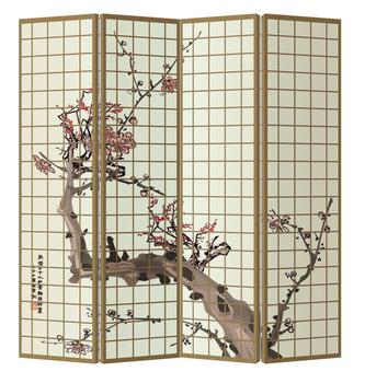 Oriental Room Divider Paravent 4 Panel Japanese Sakura Cherryblossoms Tree