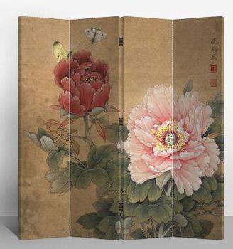 Oriental Room Divider Paravent 4 Panel Mudan and Butterflies